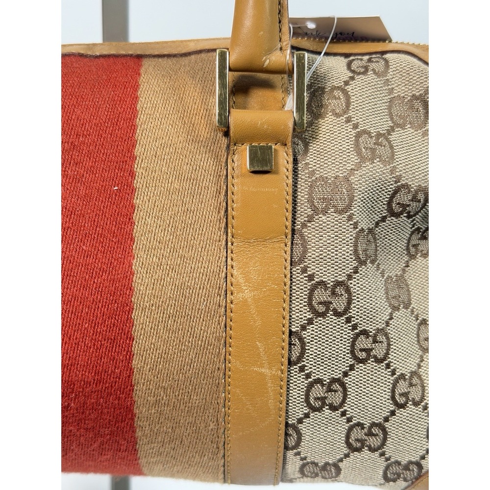 GUCCI Mini Boston Bag Shoulder Bag Canvas Beige Sherry Line Authentic Ladies0037 - Picture 3 of 16